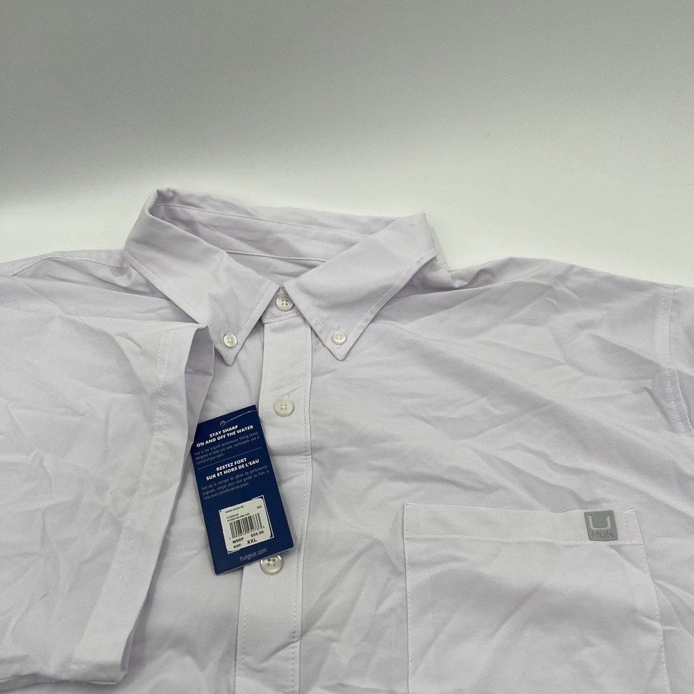 HUK Kona Fishing Hook Performance Shirt Men 2XL White SS Button Up NEW *FLAW